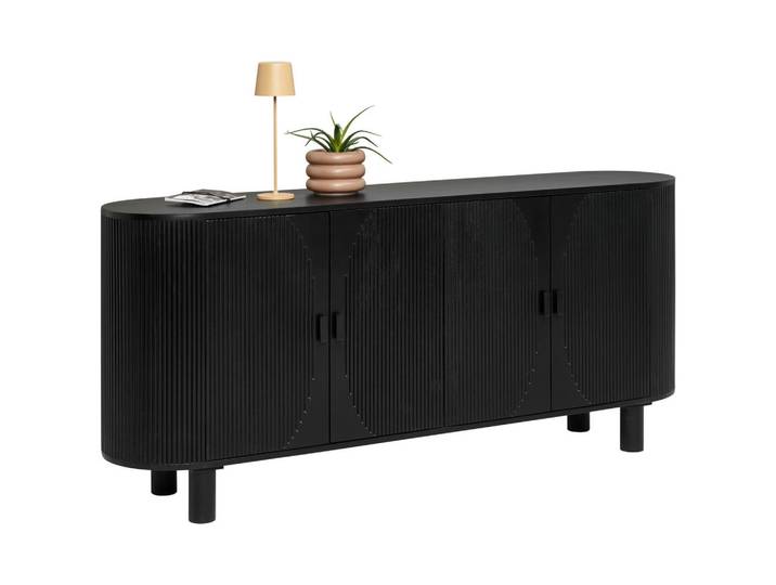 Ambia Home Sideboard, Schwarz, Holz, Mangoholz, massiv, Sperrholz, 2 Fächer, 180x80x40 cm, stehend, Wohnzimmer, Wohnwand, Wohnwand- Serien