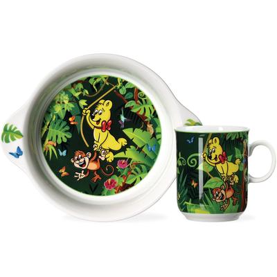 Kindergeschirr-Set RITZENHOFF & BREKER "HARIBO Jungle, 2-teilig", grün, 2 Stk., Porzellan, Geschirr-Sets, spülmaschinenfest