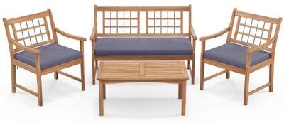 Costway 4 Piece Wood Patio Furniture with Armchairs Loveseat and Coffee Table-Gray
