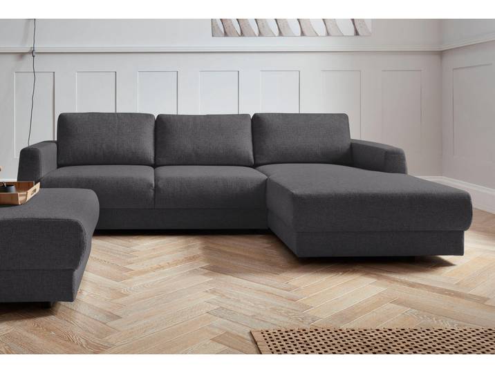 Ecksofa, Luxus-Microfaser Lederoptik, Grau, 264×175 cm, Recamiere Rechts, Modern, andas