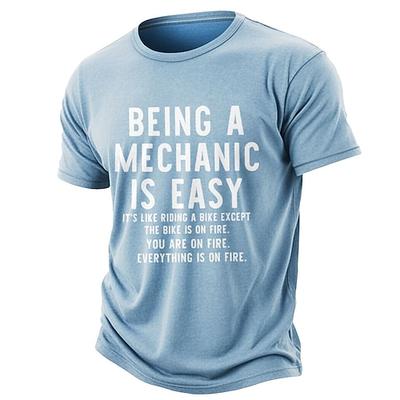 Mechaniker zu sein ist einfach, es ist wie Fahrradfahren, nur dass das Fahrrad brennt, du brennst, alles brennt. Lustiges Mechaniker-T-Shirt aus gewaschener, abgenutzter Baumwollmischung,