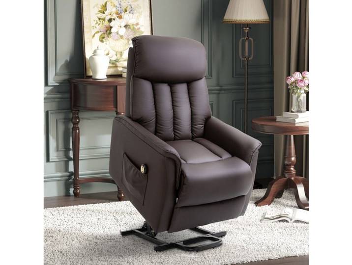 Fauteuil Releveur Electrique Simili Cuir Marron Fauteuil Relax FloraGrace Pour Salon Aide Au Lever 80x94x104cm