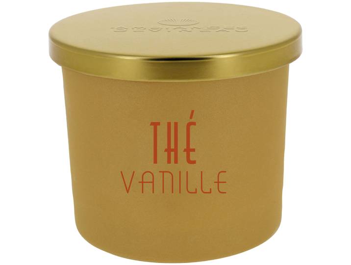 Bougie en verre doré avec couvercle senteur thé vanille