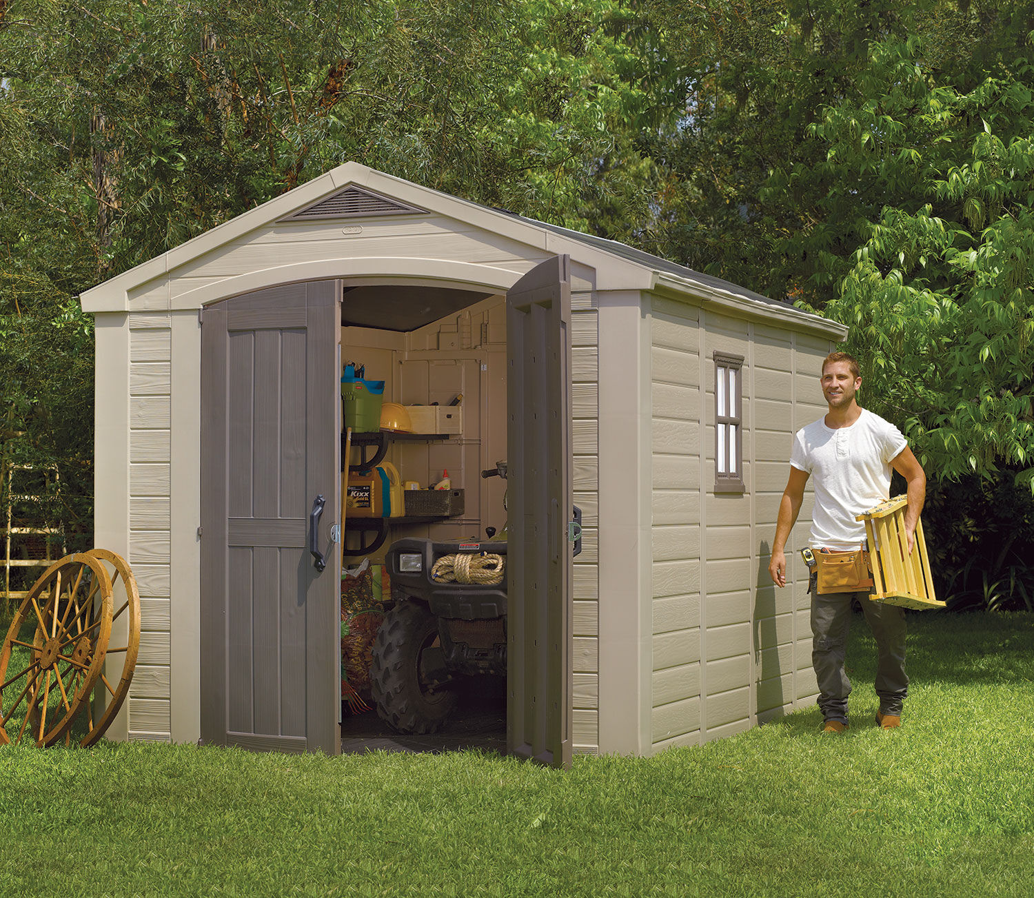 keter Casetta da Giardino con Mensole 256,5x331,5x243 cm Factor 8x11 in Polipropilene Rinforzato Beige...