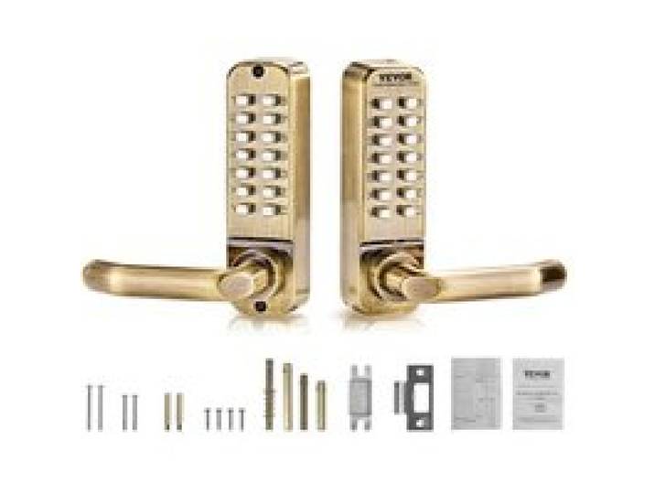 VEVOR Serrure à Code Mécanique à 14 Touches, Serrure de Porte d'Entrée Sans Clé à Clavier Mécanique, avec Poignée, Double Face, en Acier Inoxydable, Étanche, pour Maison, Bureau, Clôture Extérieure