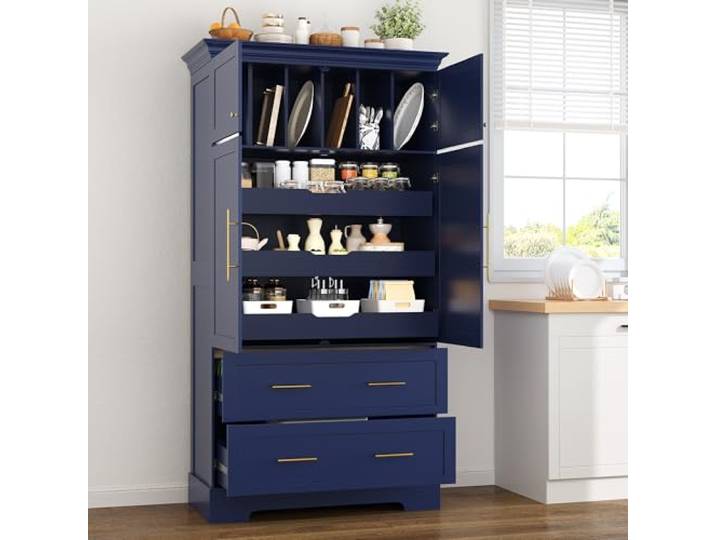 twwhyg Moderner großer Küchenschrank mit 6 Türen, Holzschrank(Blue-1.12)