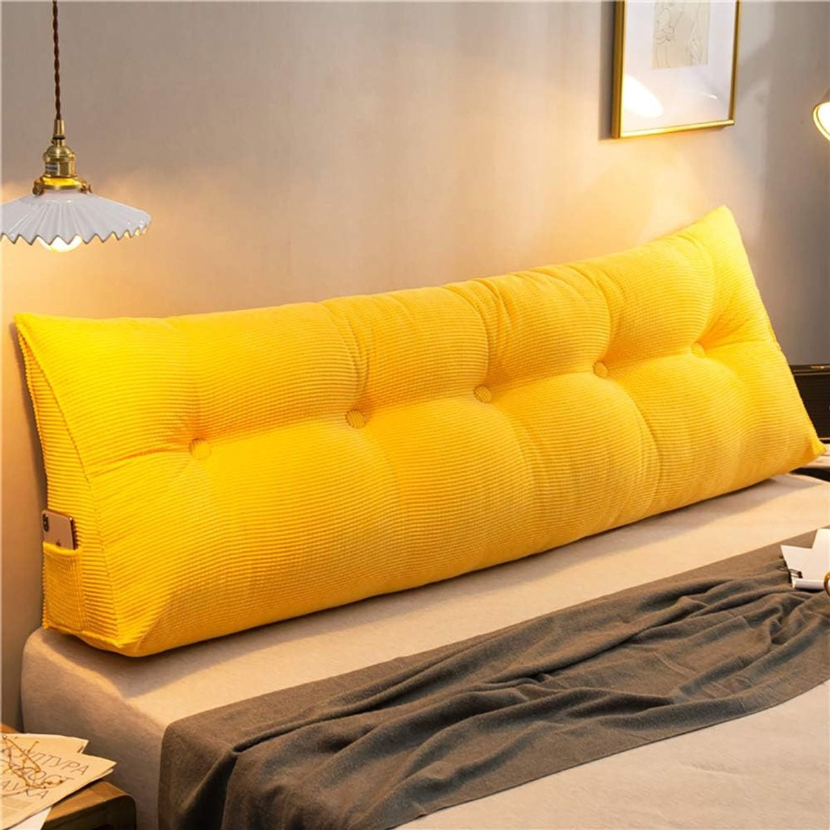 Wigkussen Bed Geel - Gestoffeerd Katoen - B/D/H: 120 x 25 x 50 cm