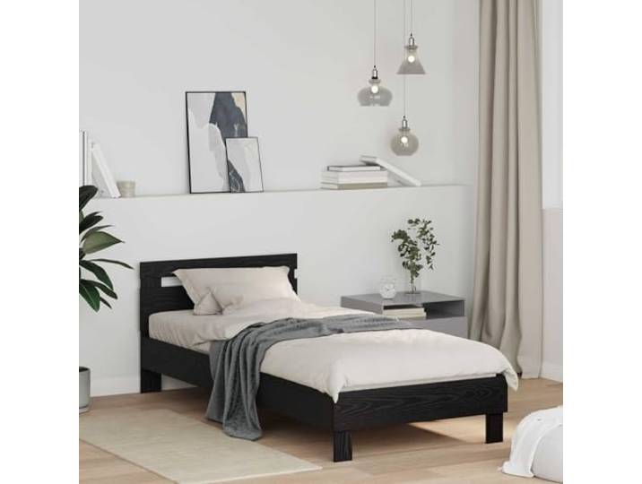 Holzwerkstoff Eleganz Schlafzimmer Rückzugsort 98 5 x 200 cm Schwarz Bettrahmen Schwarz Eichen-Optik 98,5 x 200 cm Holzwerkstoff mit Kopfteil und Lattenrost Stabil Modern