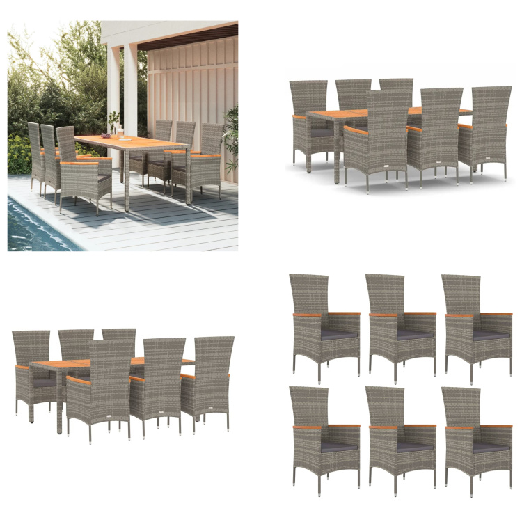 vidaXL 7 tlg. Garten Essgruppe mit Kissen Grau Poly Rattan - Garten Essgruppe - Garten Essgruppen - Essgruppe - Essgruppe Terrasse