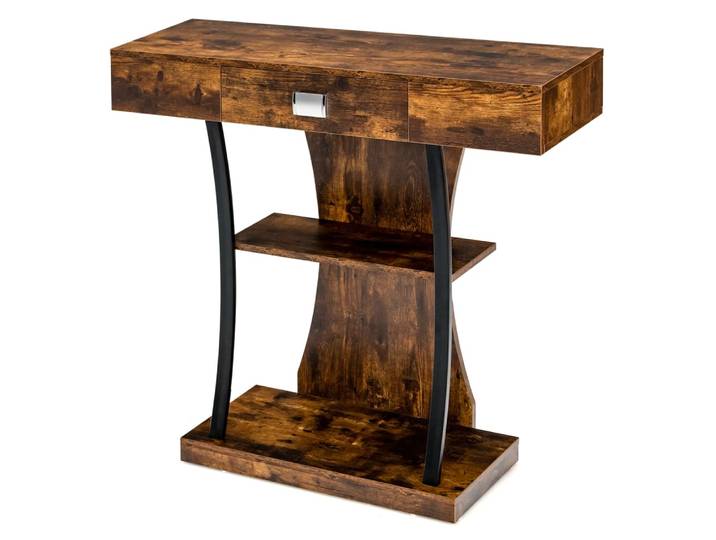 Table console industrielle à 3 niveaux marron 91X30X88 cm