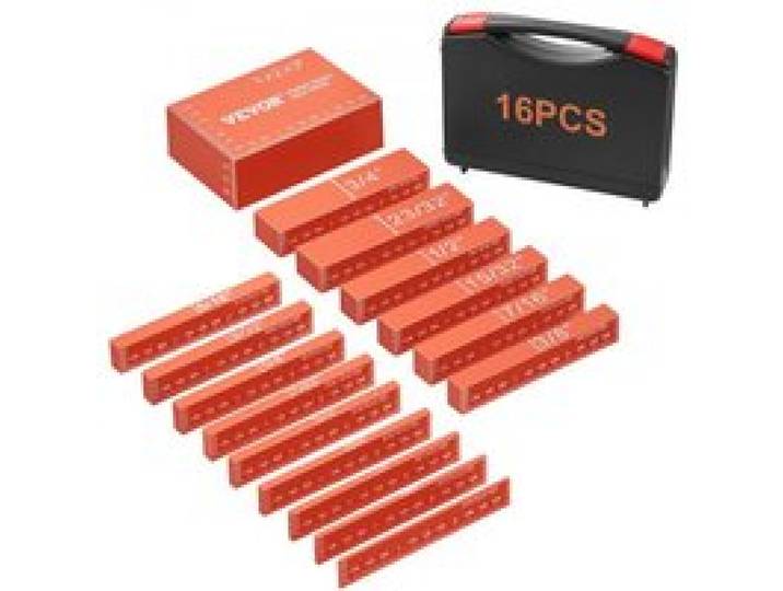 VEVOR Imperiale Setup-Blöcke 16-teilige Endmaße Höhenmesser Set ±0,001 Zoll (ca. 25 µm) Präzisionsstäbe Messblock-Set für Oberfräse und Tischsäge, Zubehör, Holzbearbeitung