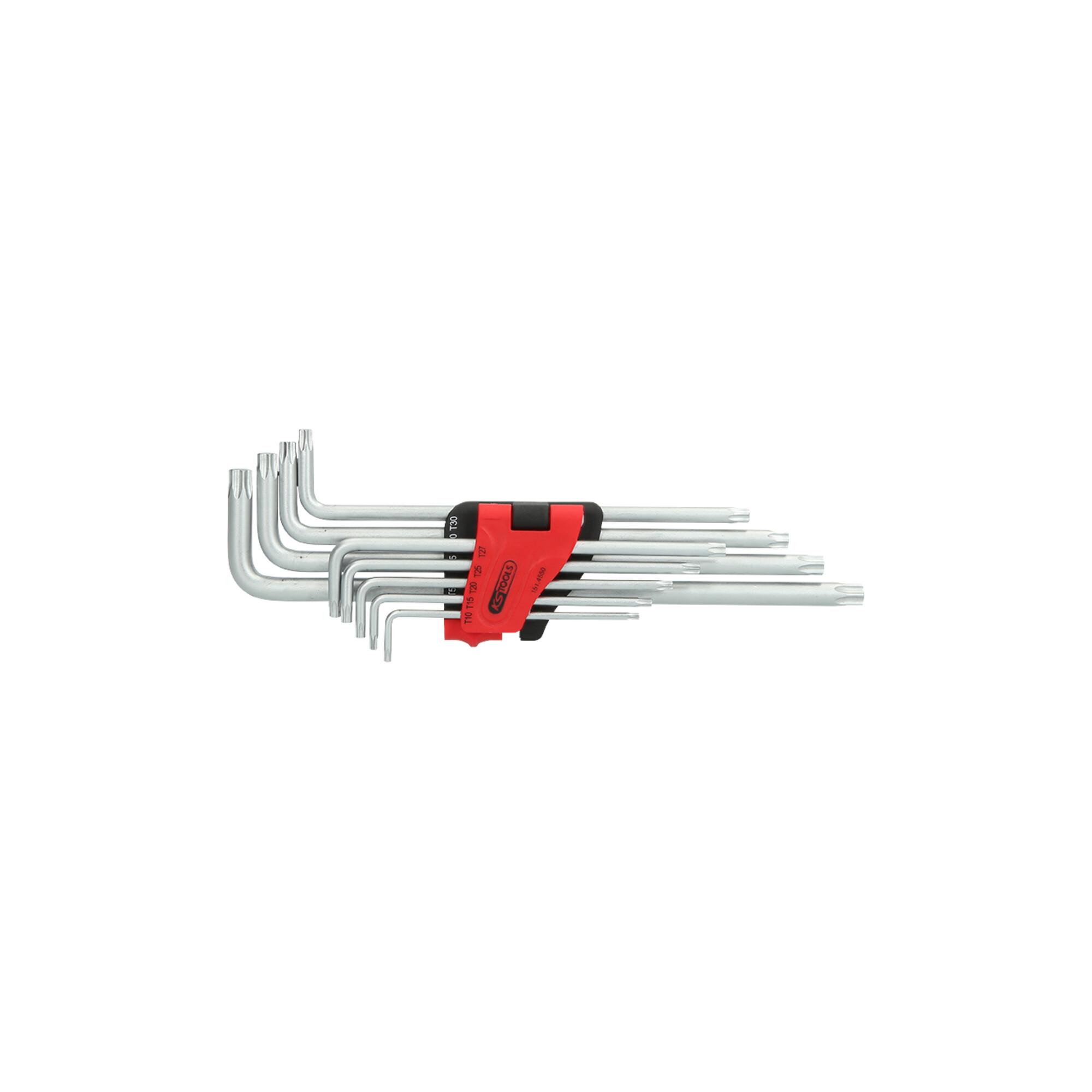 KS Tools Torx-Winkelstiftschlüssel-Satz extra lang aus Chrom-Vanadium-Stahl 9-teilig, 1514550 (151.4550)