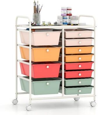 Costway 12-Drawer Utility Rolling Cart with Drawers Multi-Use Storage-Macaron