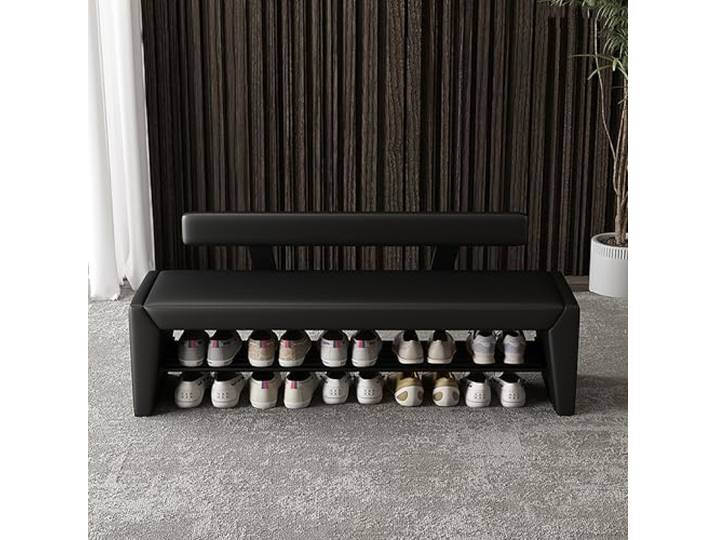 Eingangsbank mit Schuhregal-Organizer – Industrielle Schuhregalbank mit Kissen, Aufbewahrungsbank am Bettende, Eingangsbank aus Holz und Metall für Flur, Schlafzimmer, Wohnzimmer – Sitzbank(Nero,100x4