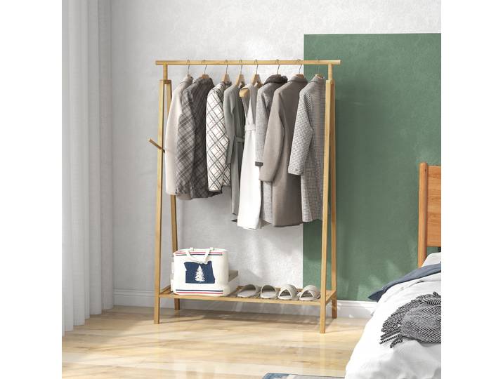 HOMCOM Portant Vêtements Bambou avec Étagère Chaussures