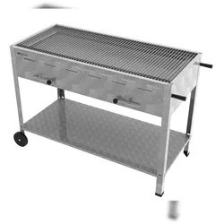 ChattenGlut Professional 6er Holzkohle Bräter Standgerät mobil Grill mit Einzelne Edelstahlstäbe als Rost 1140x530x800mm