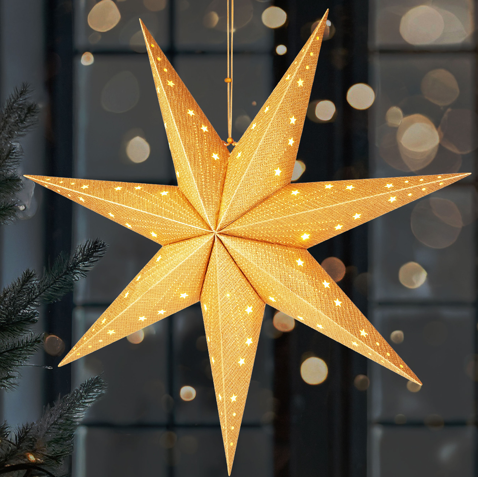Brubaker LED kerstster voor het ophangen, goudkleurige 3D adventsster van papier, 60 cm