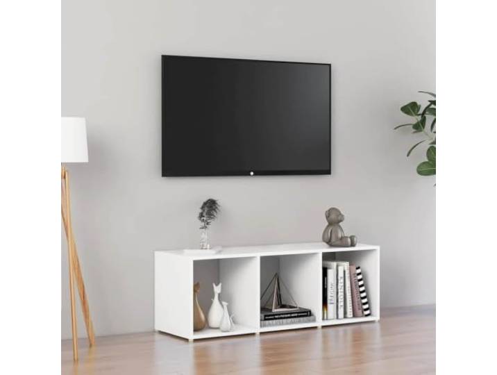 HEFZGDB Klassischer TV-Schrank Weiß 107x35x37 cm aus Holzwerkstoff mit 3 Fächern für Multimedia-Geräte, viel Stauraum, horizontal oder vertikal aufstellbar, praktisches Design