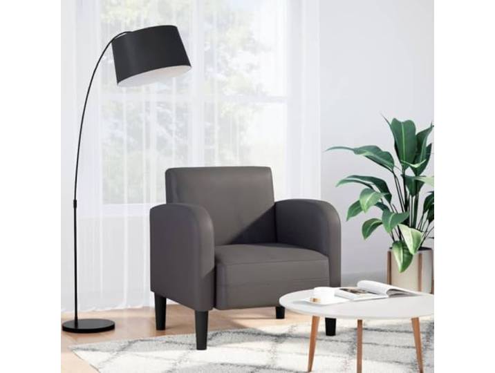 IBUQDDV Sessel mit Armlehnen Grau 54 cm Kunstleder Schaumstoff-Feder-Kombination, Sperrholzrahmen, pflegeleicht, vielseitig, modernes Design