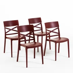 RATTATAN 4er-Set stapelbare Stühle aus Polypropylen mit Glasfasern für Außenbereich und Garten, Bar und Restaurant, Küche modernes Design - MARTINA - Dunkelrot
