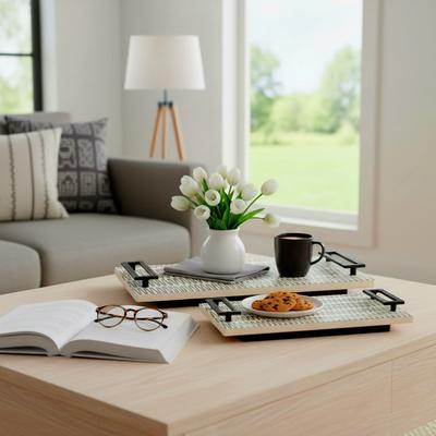 Sagebrook Home "Wood Handled Decorative Trays Set of 2 - Black, 18"" - 22.0"""