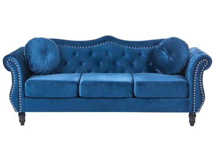 Beliani 3-Sitzer Sofa Samt Marineblau gepolstert gesteppt mit Kissen luxuriös Chesterfield Stil Skien