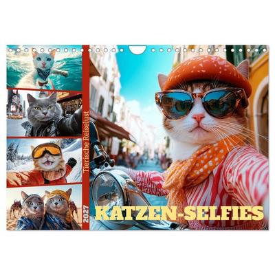 KATZEN-SELFIES Tierische Reiselust (Wandkalender 2027 DIN A4 quer), CALVENDO Monatskalender