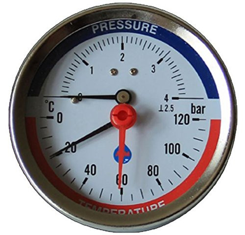 PLUMBING4HOME Thermomanometer met 80mm wijzerplaat, 0-120°C en 0-4 bar, 1/2" BSP achteringang