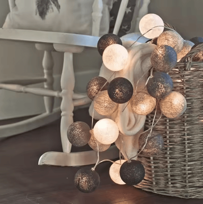 Uplift Curations Colorful Cotton Ball LED String Lights Battery Fairy Garland For Cozy Home & Holiday Decor gray 1.5m 10led Battery