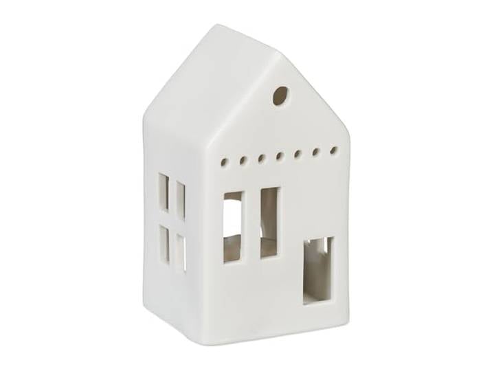 Relaxdays Photophore en Forme de Maison\, pour 1 Bougie Chauffe-Plat\, H x L x P : 12 x 7 x 6 cm\, Blanc