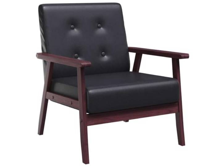 NLQMSU Sessel, Schwarz, Kunstleder, Rahmen, Holz, Retro, Wohnzimmer Dicke Schaumstoffpolsterung, weiches Kunstleder, dekoratives Retro-Design, max. 110 kg pro Sitz