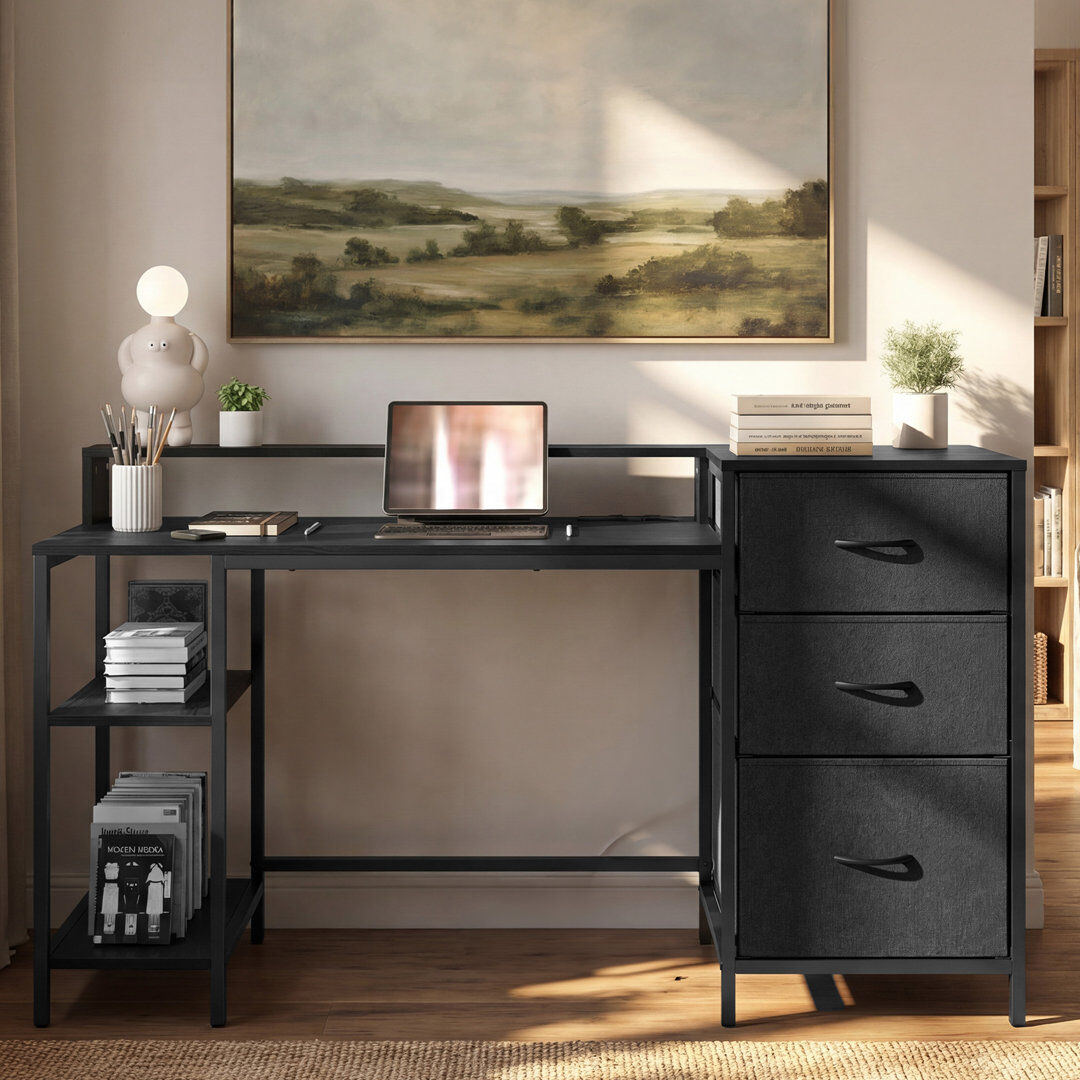 Inbox Zero MDF Steel Computer Desk Black 87cm H X 144cm W X 50cm D