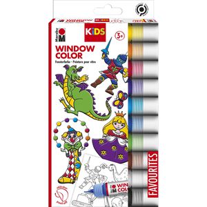 Marabu Fenstermalfarben Kids, Window Color Set, 10 Farben a 25ml, inklusive Malvorlage