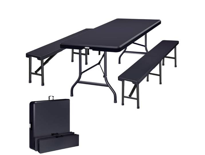 CASARIA® Ensemble table pliante et 2 bancs 180 cm anthracite Table de jardin 8 personnes camping terrasse pique-nique