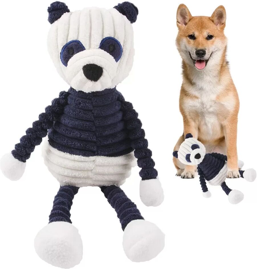 INF Weißes und blaues Plüsch-Quietsch-Hundespielzeug – Beißfest für Zahnung & Reinigung