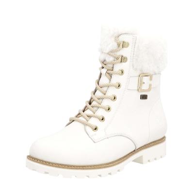 Schnürstiefelette REMONTE "Remonte Stiefelette Leder/Fell", Damen, Gr. 38, Lammfell, weiß, Leder, Schuhe Schnürstiefelette