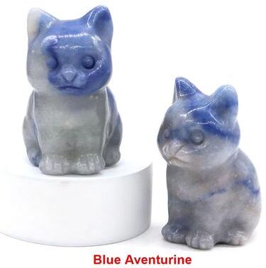 Inspired Finds Natural Amethyst Cat Statue Hand Carved Crystal Figurine For Healing & Meditation Decor blue Aventurine
