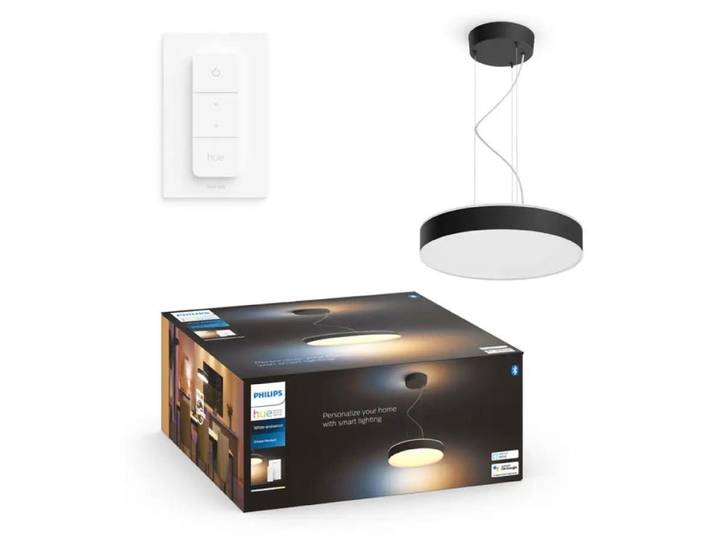 Philips Hue White ambience Enrave Pendelleuchte schwarz + Dimmschalter, Intelligente Hängeleuchte, Bluetooth/Zigbee, Schwarz, LED, Metall, Nicht austauschbare(s) Leuchtmittel
