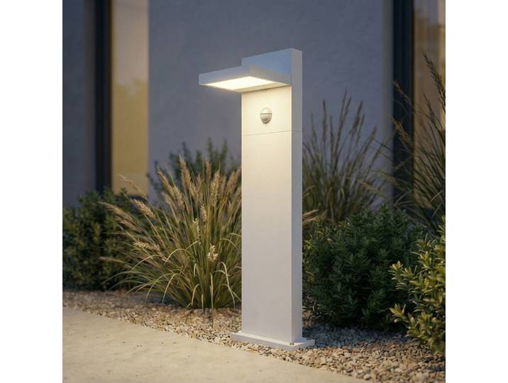Bornes lumineuses LED Silvan, avec détecteur, IP54, blanche, 65 cm, aluminium - Lucande - Moderne - À ampoule unique