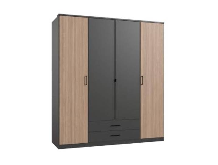 M Möbel-Direkt Deutschlands schnelle Möbel Kleiderschrank Fulda in Grafit und Multiplex – Drehtürenschrank 4 türig ohne Glasfront