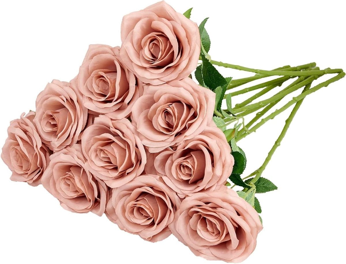 Kunstrozen Boeket Lichtroze - 10 Stuks Zijden Bloemen met Realistisch Uiterlijk - 44 cm