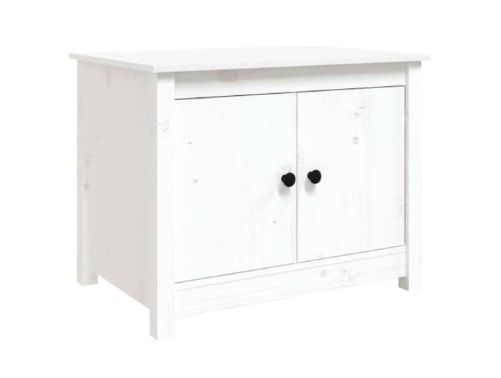 KUTYWEXFM Couchtisch Weiß 71x49x55 cm Sofatisch Kiefernholz Vier praktische Fächer für Zeitschriften und Deko im Wohnzimmer, gefertigt aus echtem Nadelholz mit Kippschutz.