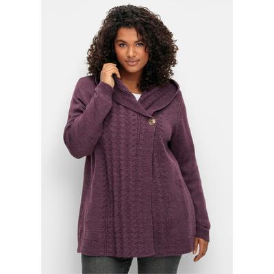 Cardigan SHEEGO BY JOE BROWNS, Damen, Gr. 52/54, lila (brombeere), 80% Polyacryl, 20% Polyester, unifarben, Strickjacken