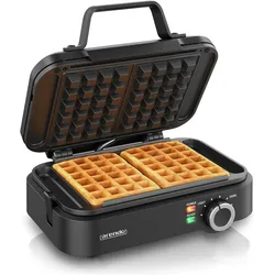 Arendo Waffeleisen, Waffelautomat, 2 Waffeln à 12,6 cm, 1200 W, Antihaftbeschichtung, Belgische Waffeln, Waffeleisen, Schwarz