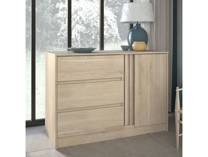 Commode 3 tiroirs 1 porte bois CLEM
