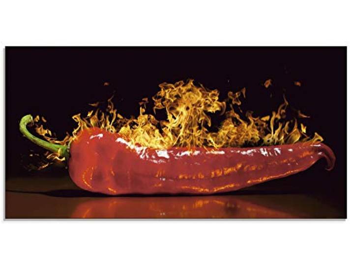 ARTLAND Wanddeko Glasbilder Wandbild Glas Bild einteilig 100x50 cm Querformat Essen Gewürze Chili Feuer Peperoni Scharf S7PR