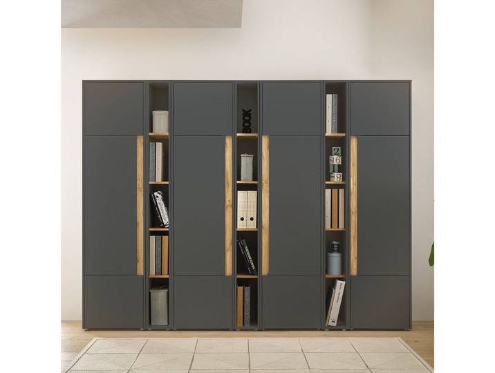 Lomadox Stauraumschrank CRISP-61 anthrazit mit Eiche, grifflose Optik
