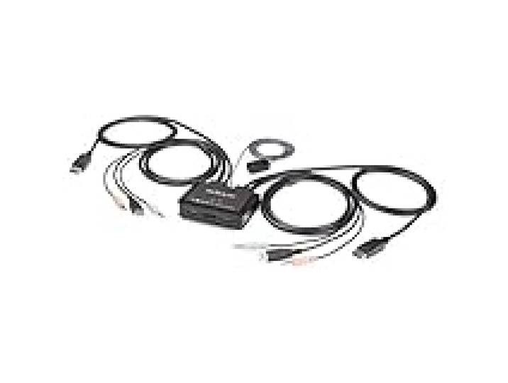 StarTech.com Switch KVM DisplayPort 2 Ports- 4K 60 Hz - Commutateur KVM USB DP 1.2 UHD avec Câbles 1,2 m Integrés & Audio - Alimenté par Bus - Commutation à Distance 1,5 m avec Bouton (SV211DPUA4K)