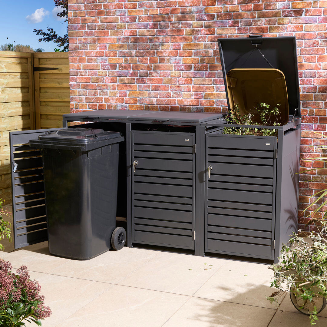 Rowlinson Metal Triple Bin Store Anthracite 116.5cm H X 200.5cm W X 81cm D