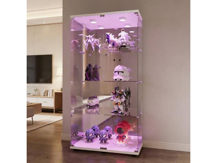Vitrine en Verre 4 Étagères 164x81x37cm Vitrines Salon Vitrine pour Collection Meuble Vitrines Verres avec LED et Portes